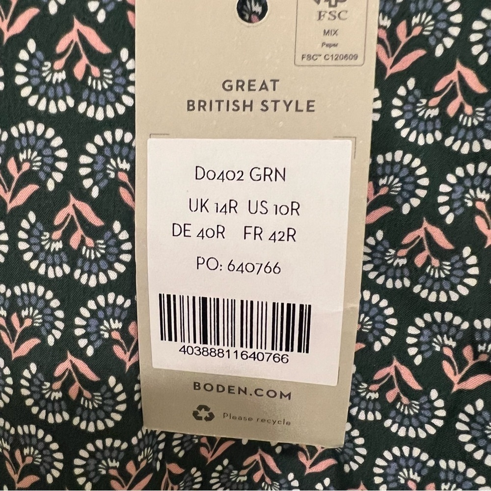 Boden Floral Pattern Dress with Pink and Green Accents NWT - Picture 4 of 6